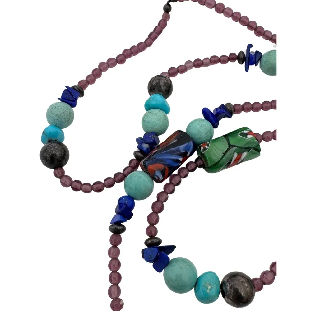 Signed‎ Carlisle Sterling Necklace Beads Gemstones Star Native American Rare 53